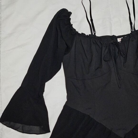 Romwe Dress Women's Lg Black Whimsygoth Fairy Off Shoulder Sheer Bell Sleeve NWT - Picture 6 of 14